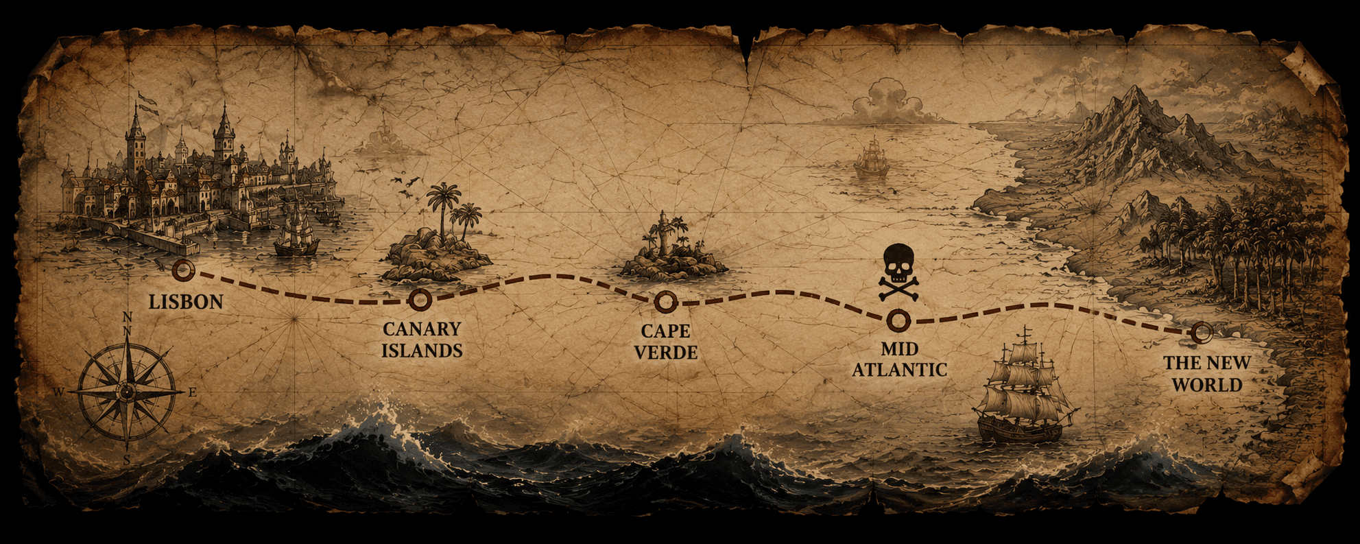 Chart of the crossing — Lisbon to the New World